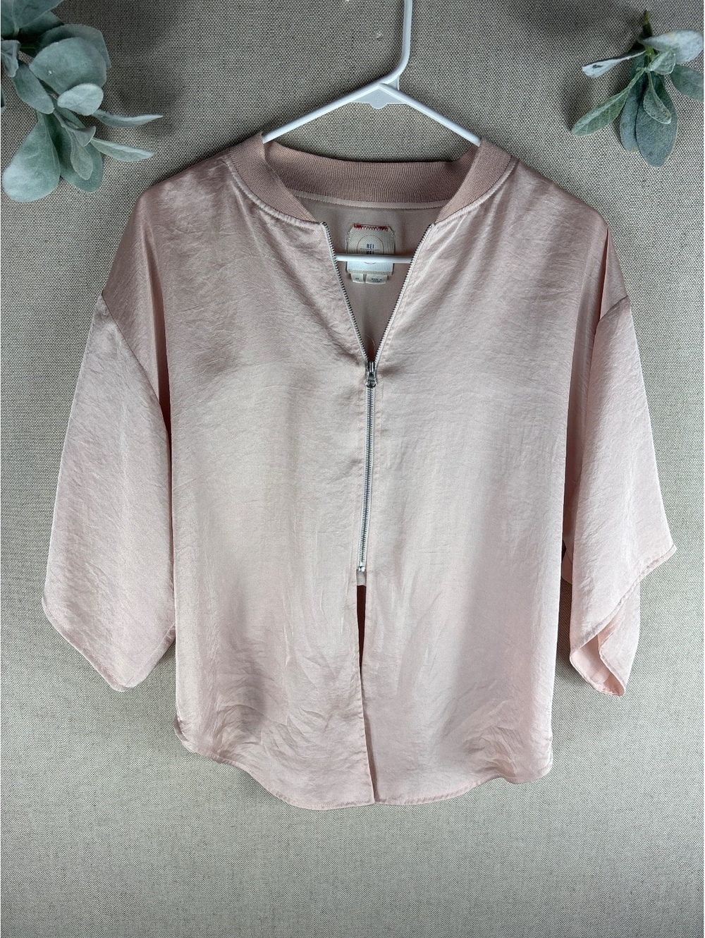 Anthropologie Hei Hei > Soft Pink Wide Sleeve Flowy 3/4 Zip Jacket Extra Small